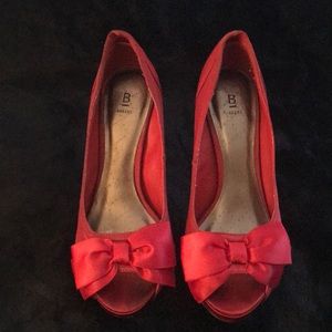 Bakers Red Satin Stilettos with Bow